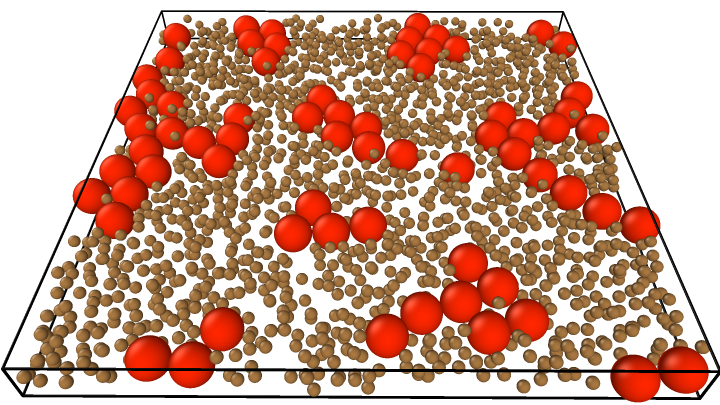 Simulation of a binary-sized granular mixture with large red and small brown particles