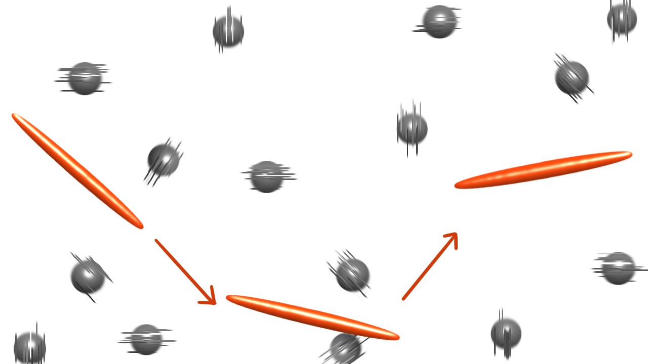 Rod-shaped particle moving through fixed obstacles